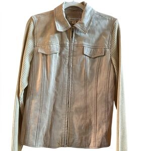 Coldwater Creek Women’s Sz 12 Cream Color Suede Jacket Wool Blend Knit Arms Back